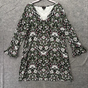 J. Jill Wearever Collection Dress‎ Womans Sz M Black Floral Trapeze Stretch